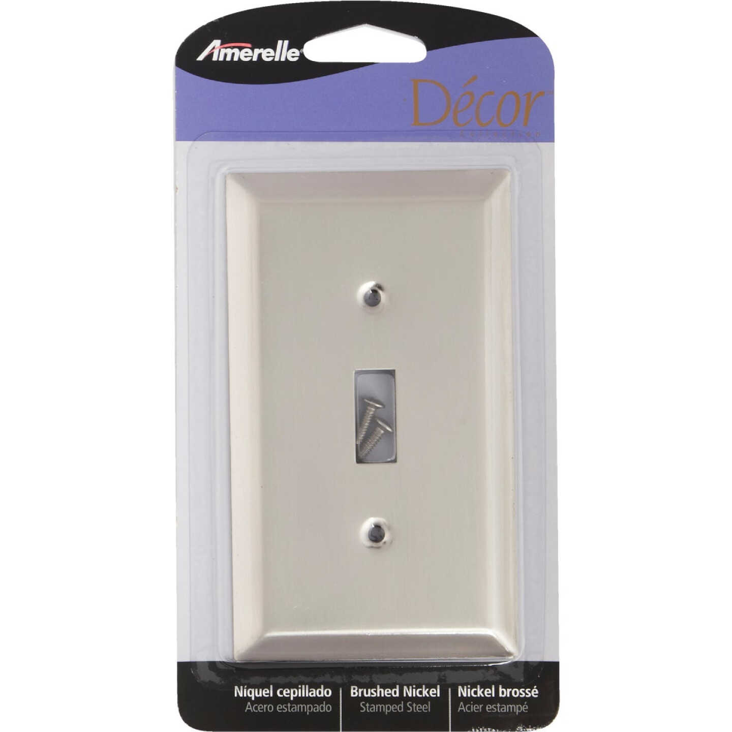Amerelle 1-Gang Stamped Steel Toggle Switch Wall Plate, Brushed Nickel Image 3