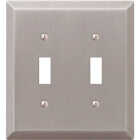 Amerelle 2-Gang Stamped Steel Toggle Switch Wall Plate, Brushed Nickel Image 1
