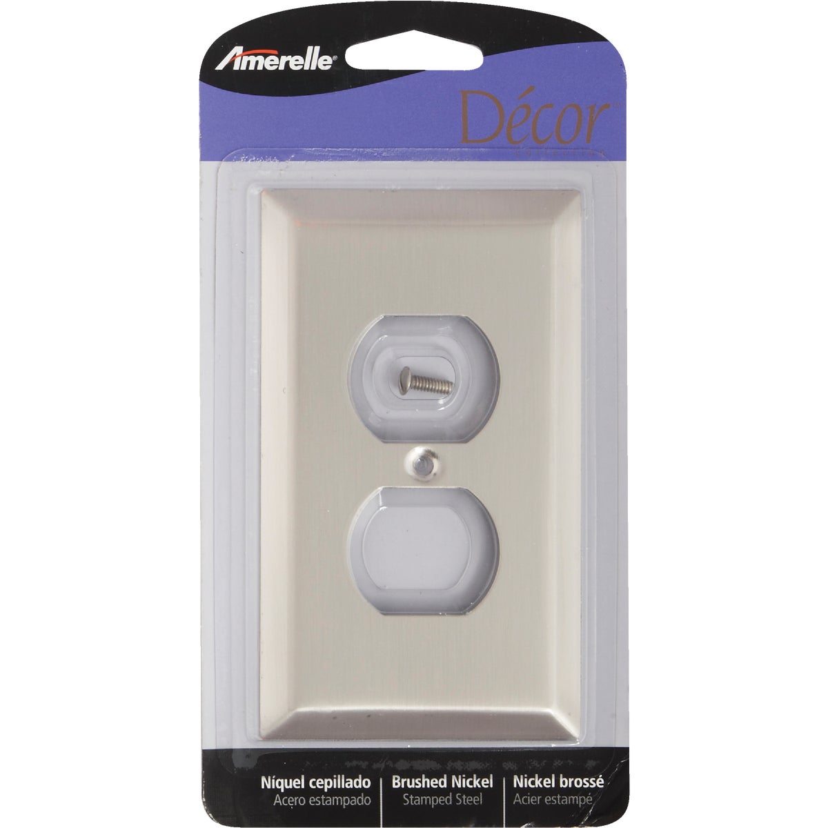 Amerelle 1-Gang Stamped Steel Outlet Wall Plate, Brushed Nickel Image 2