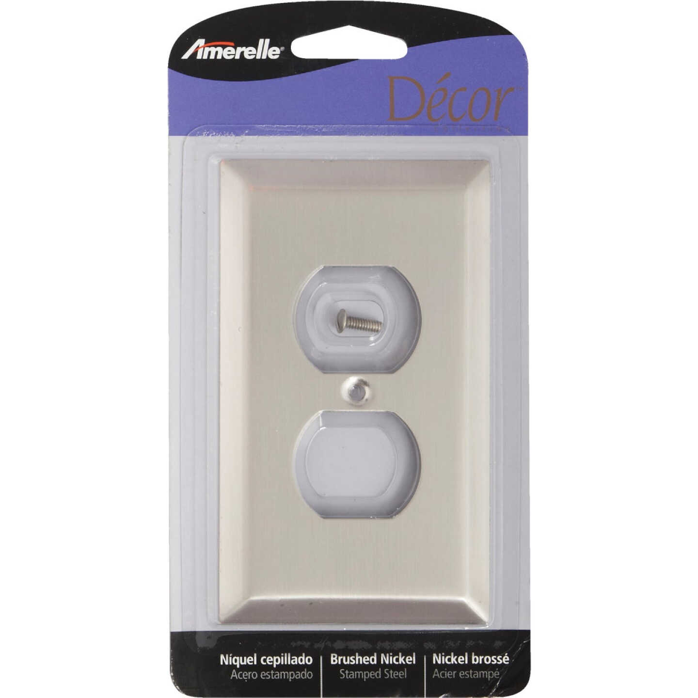 Amerelle 1-Gang Stamped Steel Outlet Wall Plate, Brushed Nickel Image 2