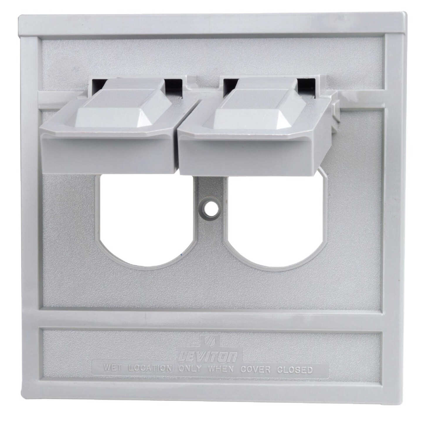 Leviton Single Gang Duplex Horizontal Commercial Grade Weatherproof Outdoor Outlet Cover Image 1