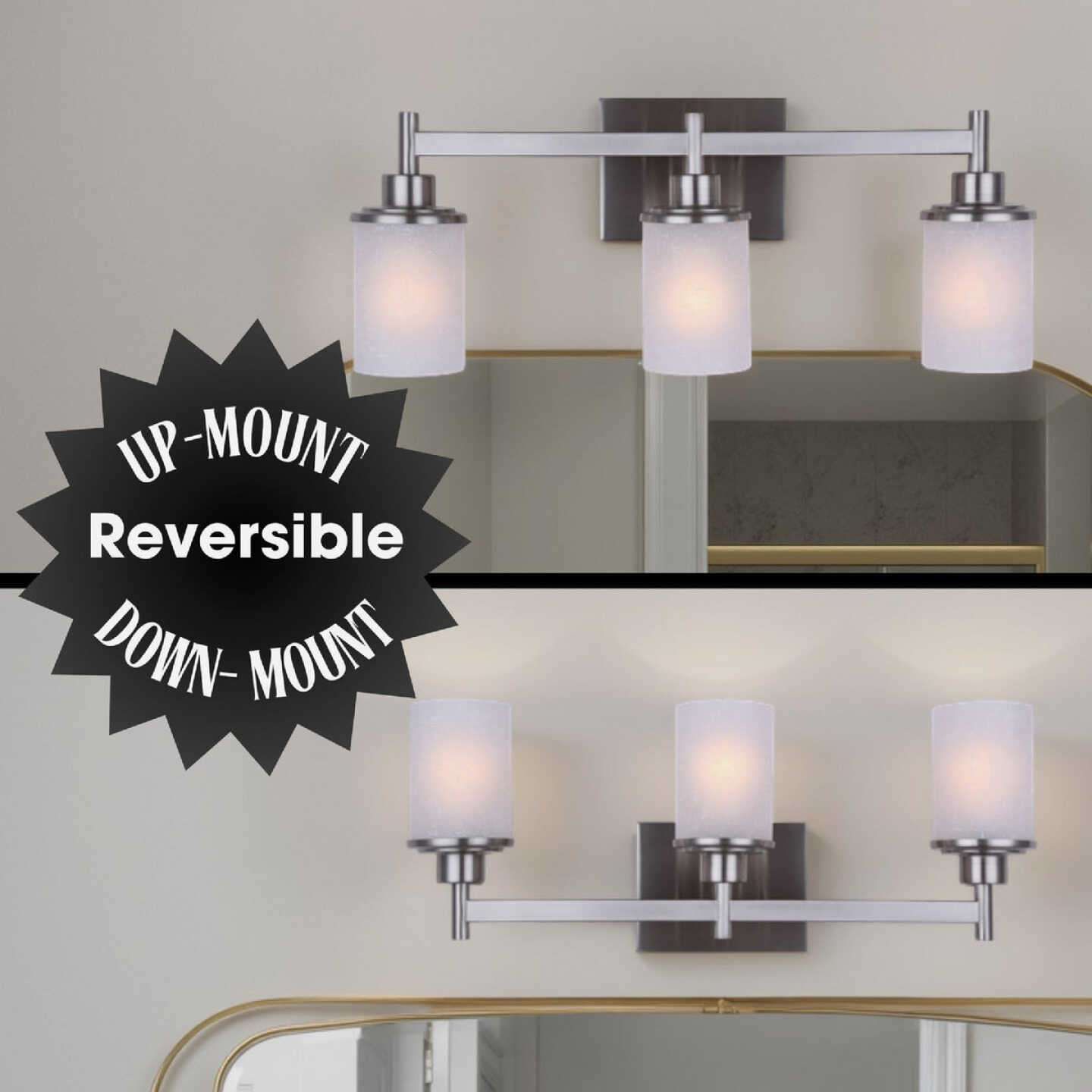 Canarm Lyndi 3-Light Brushed Nickel Vanity Bath Light Fixture, Etched Glass Image 5