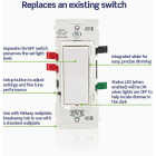 Leviton Decora Lever Edge Incandescent White Rocker Slide Dimmer Switch Image 4