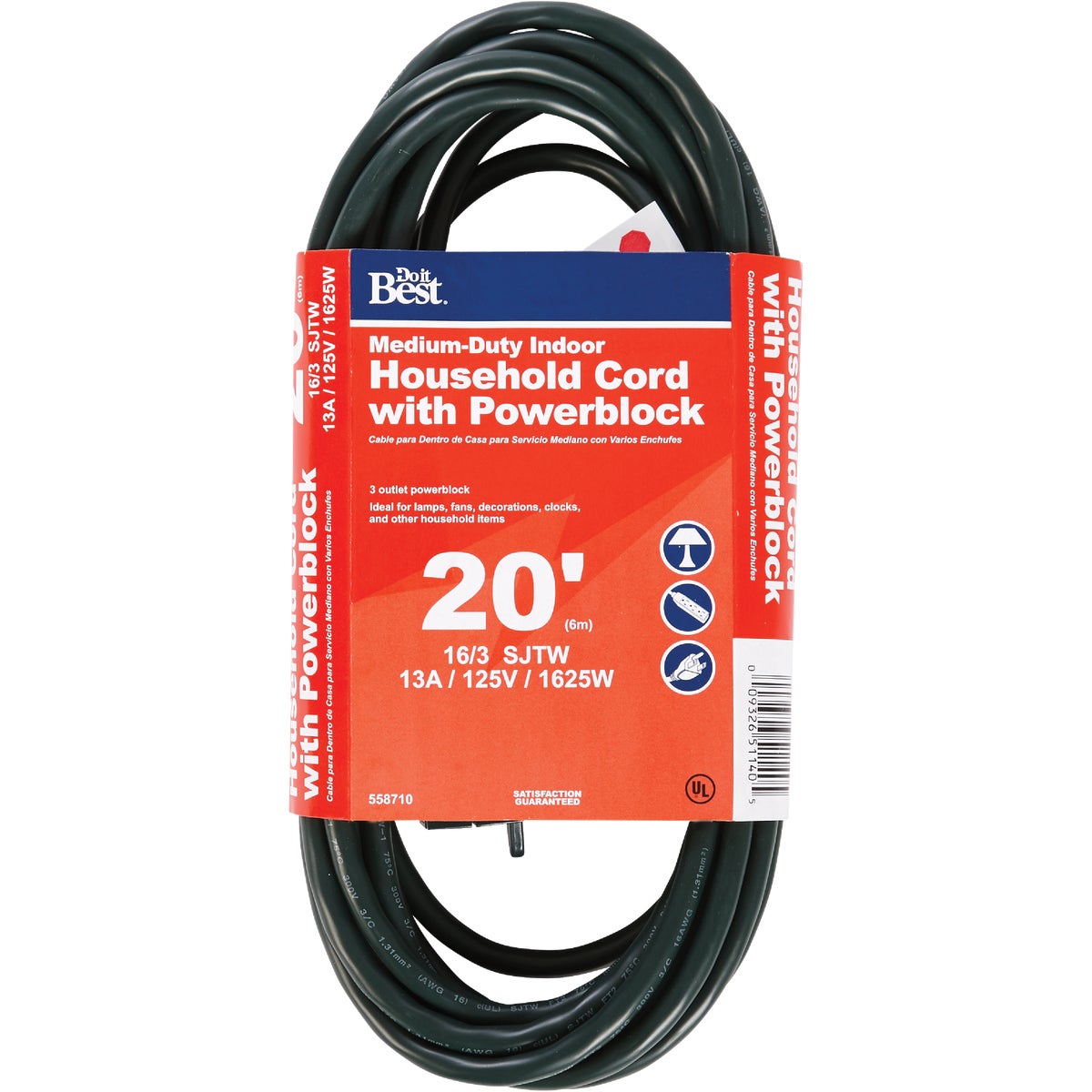 Master Electrician 20 Ft. 16/3 3-Outlet Green Extension Cord with Powerblock