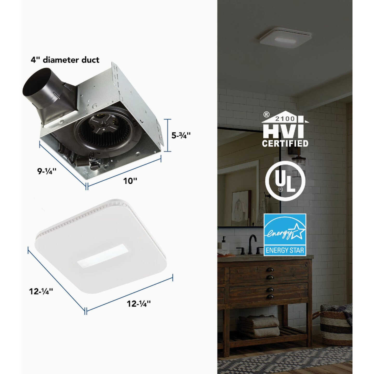 Broan-NuTone CleanCover 110 CFM 1.0 Sone 120V Bath Exhaust Fan with LED Light Image 3