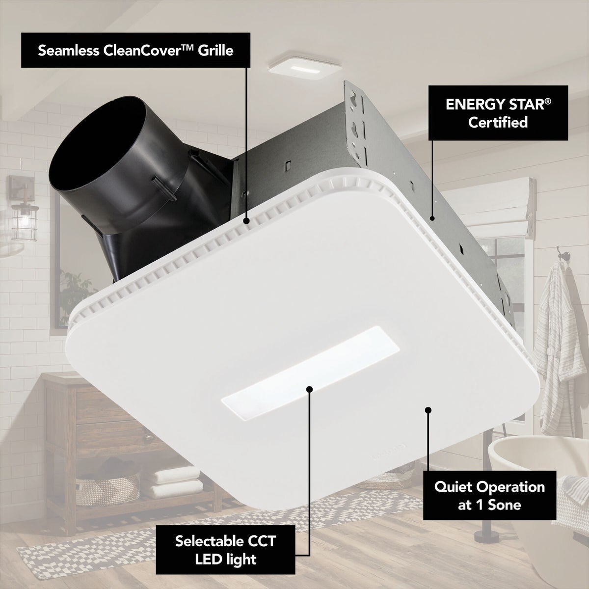 Broan-NuTone CleanCover 110 CFM 1.0 Sone 120V Bath Exhaust Fan with LED Light Image 5