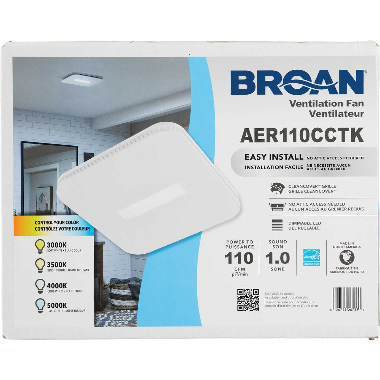 Broan-NuTone CleanCover 110 CFM 1.0 Sone 120V Bath Exhaust Fan with LED Light Image 6