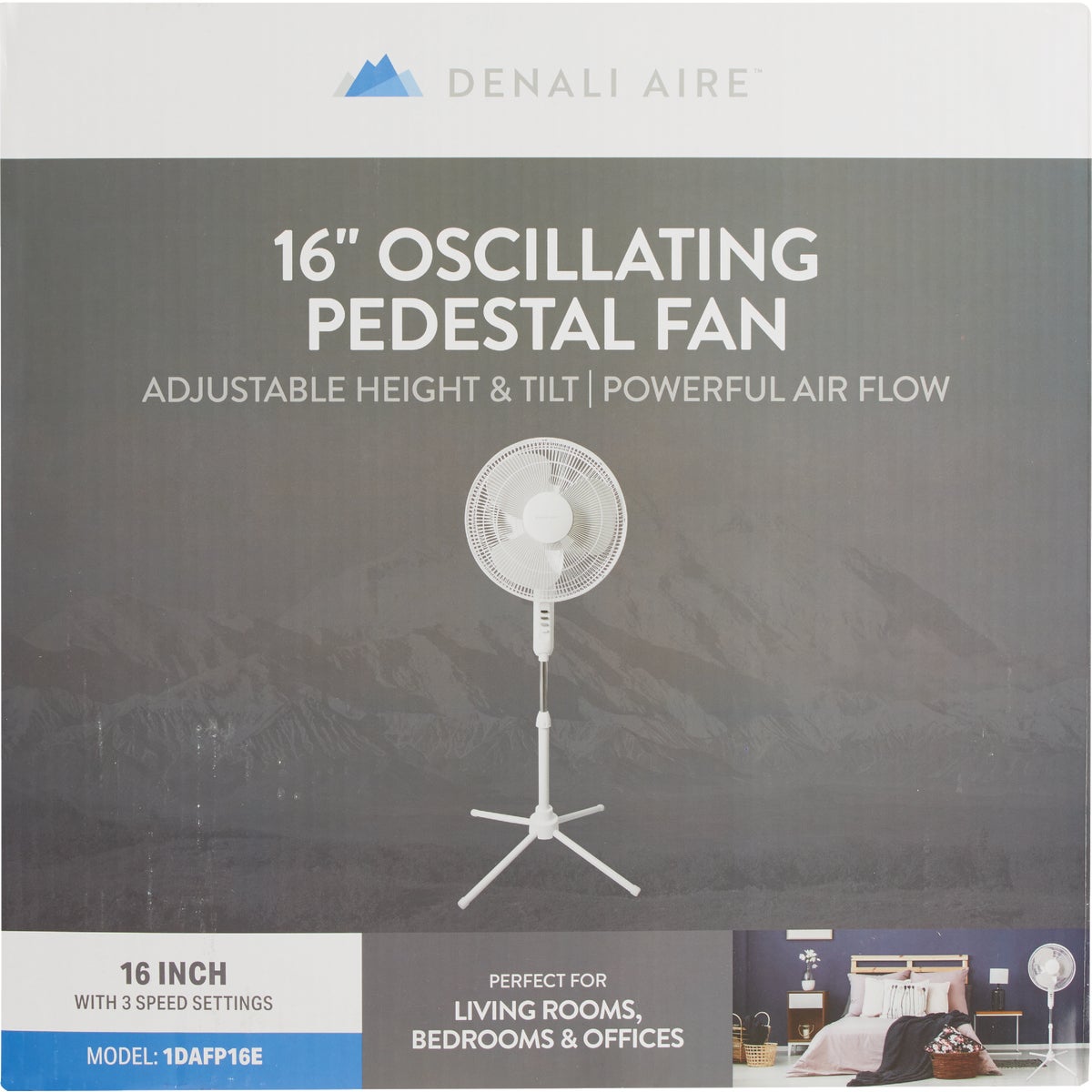 Denali Aire 16 In. 3-Speed White Oscillating Pedestal Fan Image 3