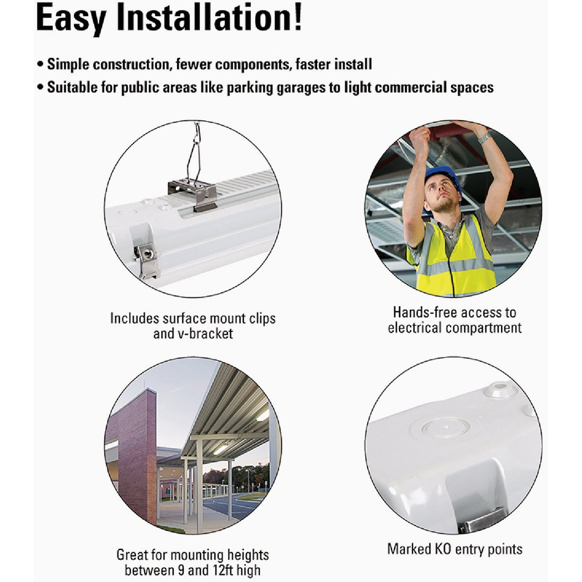 Metalux 4 Ft. LED Industrial Vaportite Strip Light Ceiling Fixture Selectable CCT & Lumens Image 4