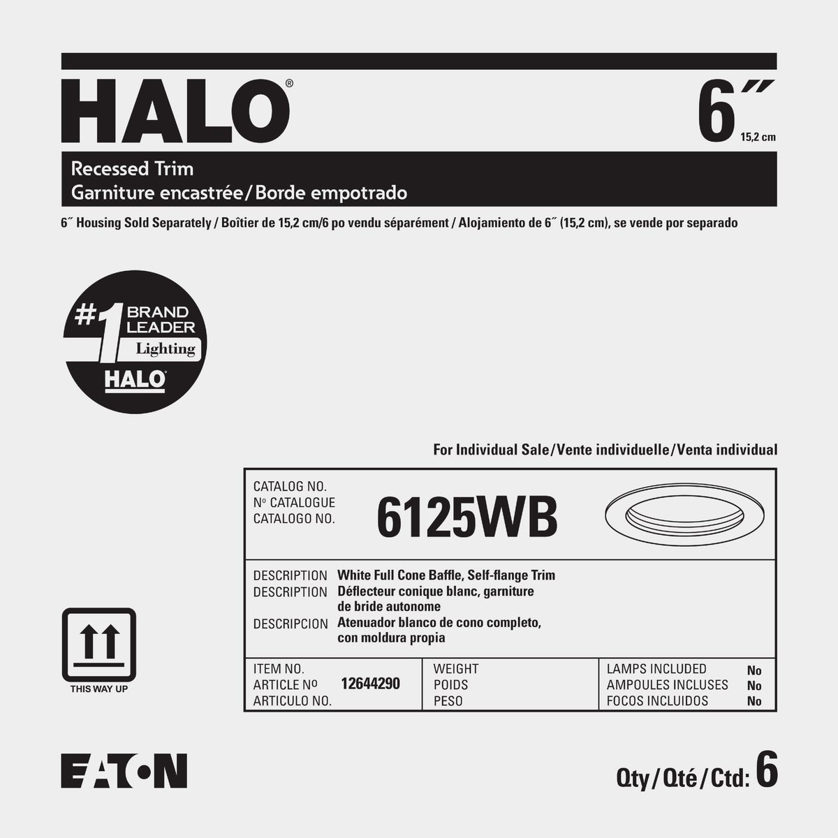 Halo 6 In. White Cone Baffle with Self-Flange Recessed Light Fixture Trim Image 2