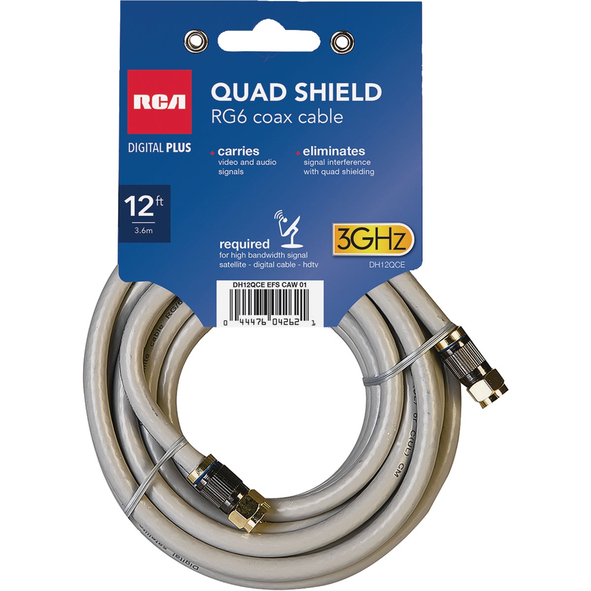 RCA 12 Ft. Gray Quad RG6 Coaxial Cable