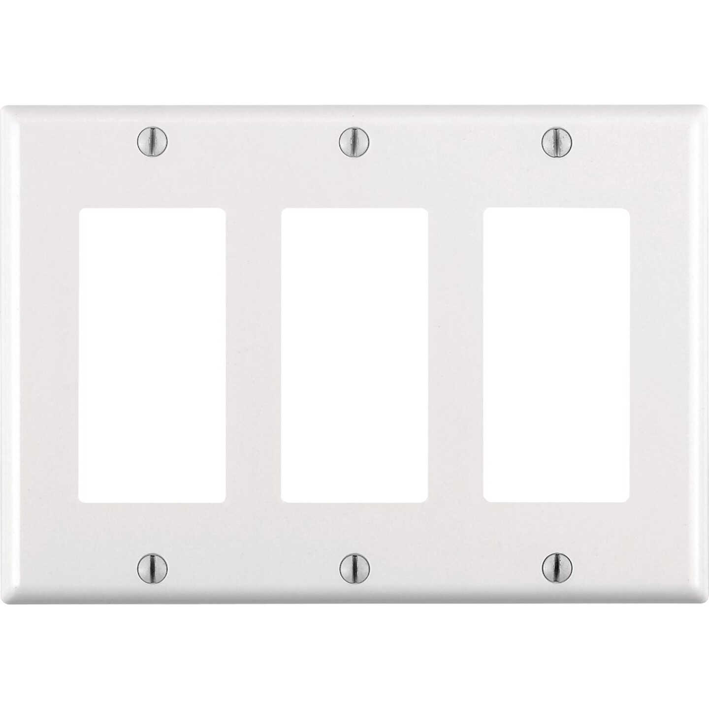 Leviton Decora 3-Gang Antimicrobial Treated Outlet Wall Plate, White Image 1