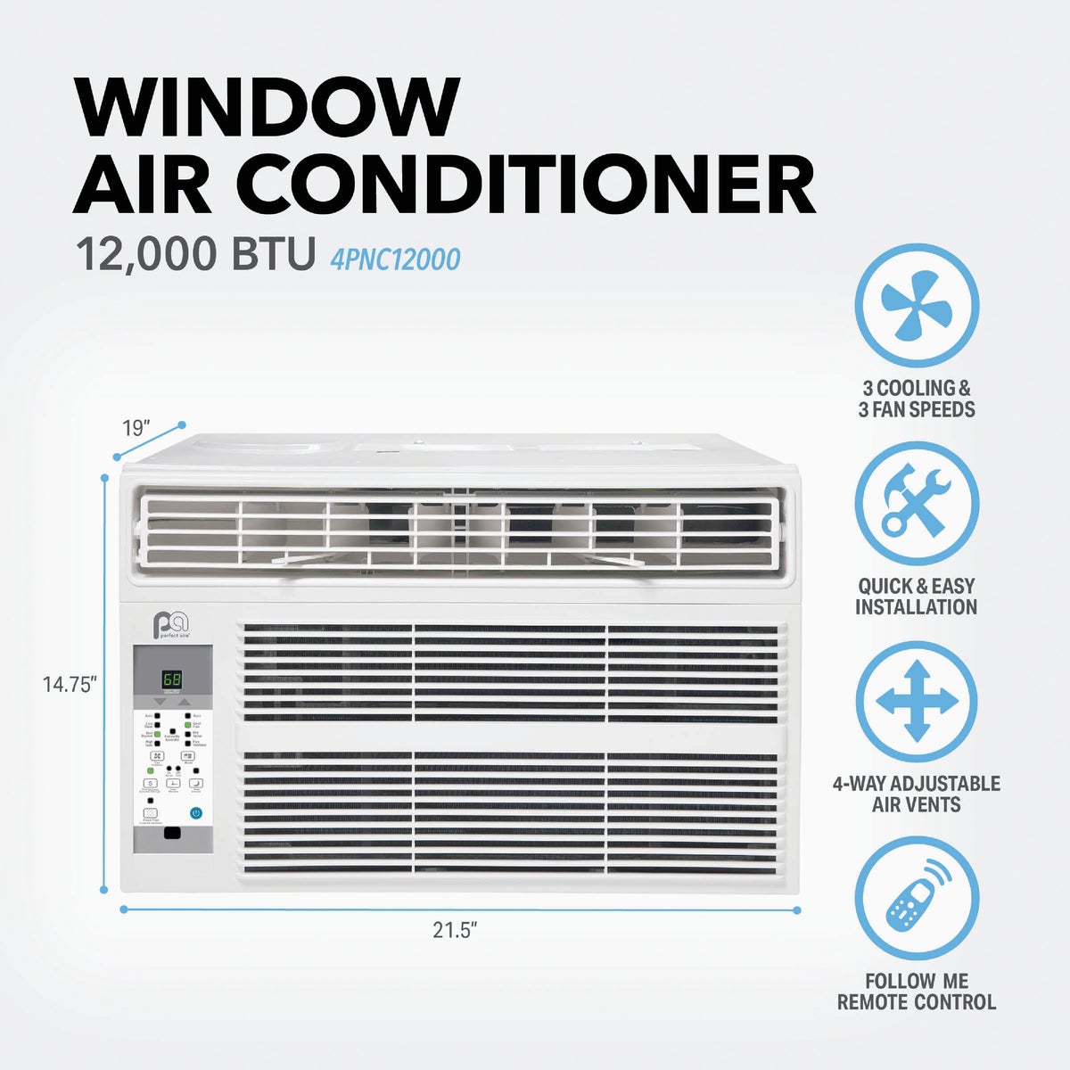 Perfect Aire 12,000 BTU 550 Sq. Ft. Window Air Conditioner with Remote Control Image 3