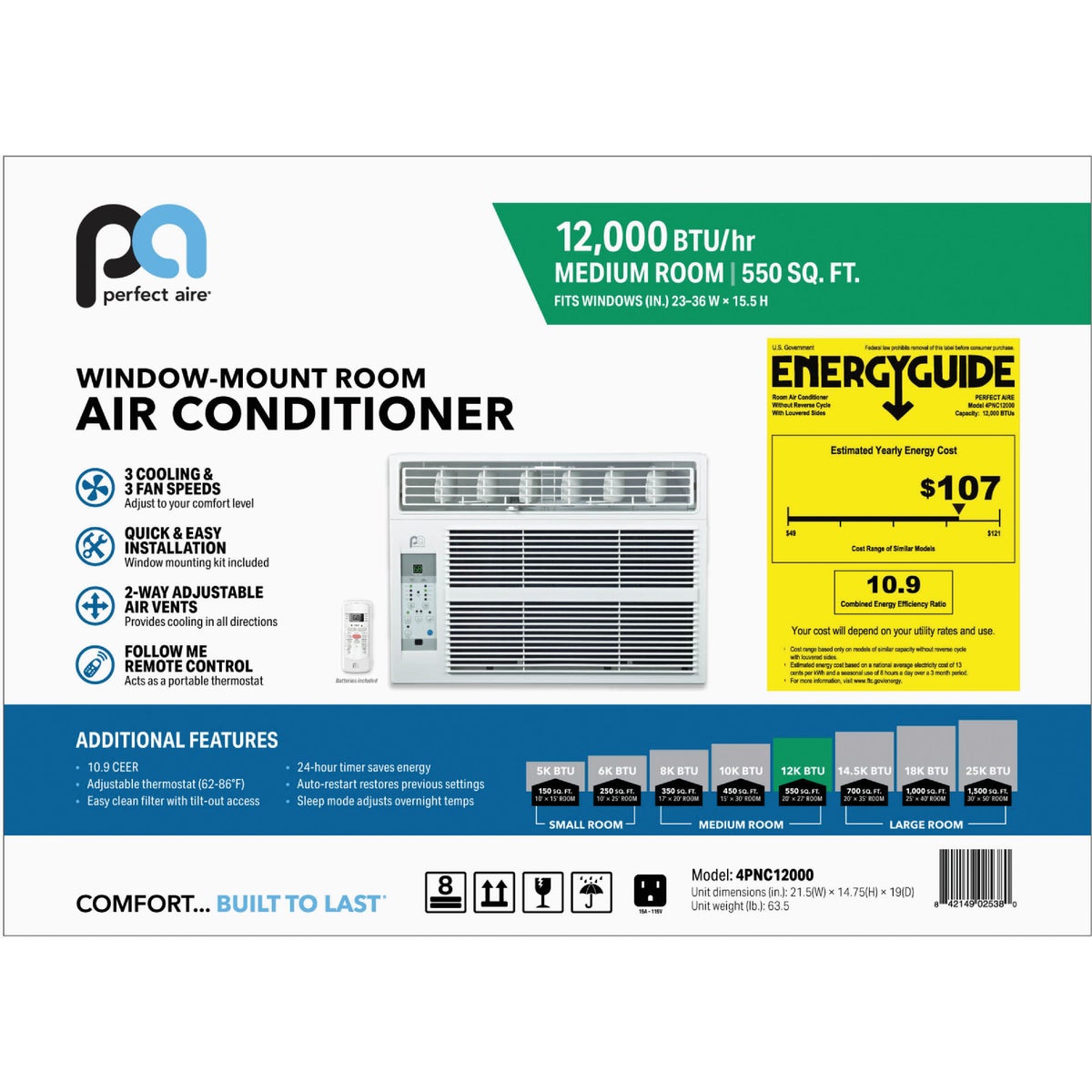 Perfect Aire 12,000 BTU 550 Sq. Ft. Window Air Conditioner with Remote Control Image 5