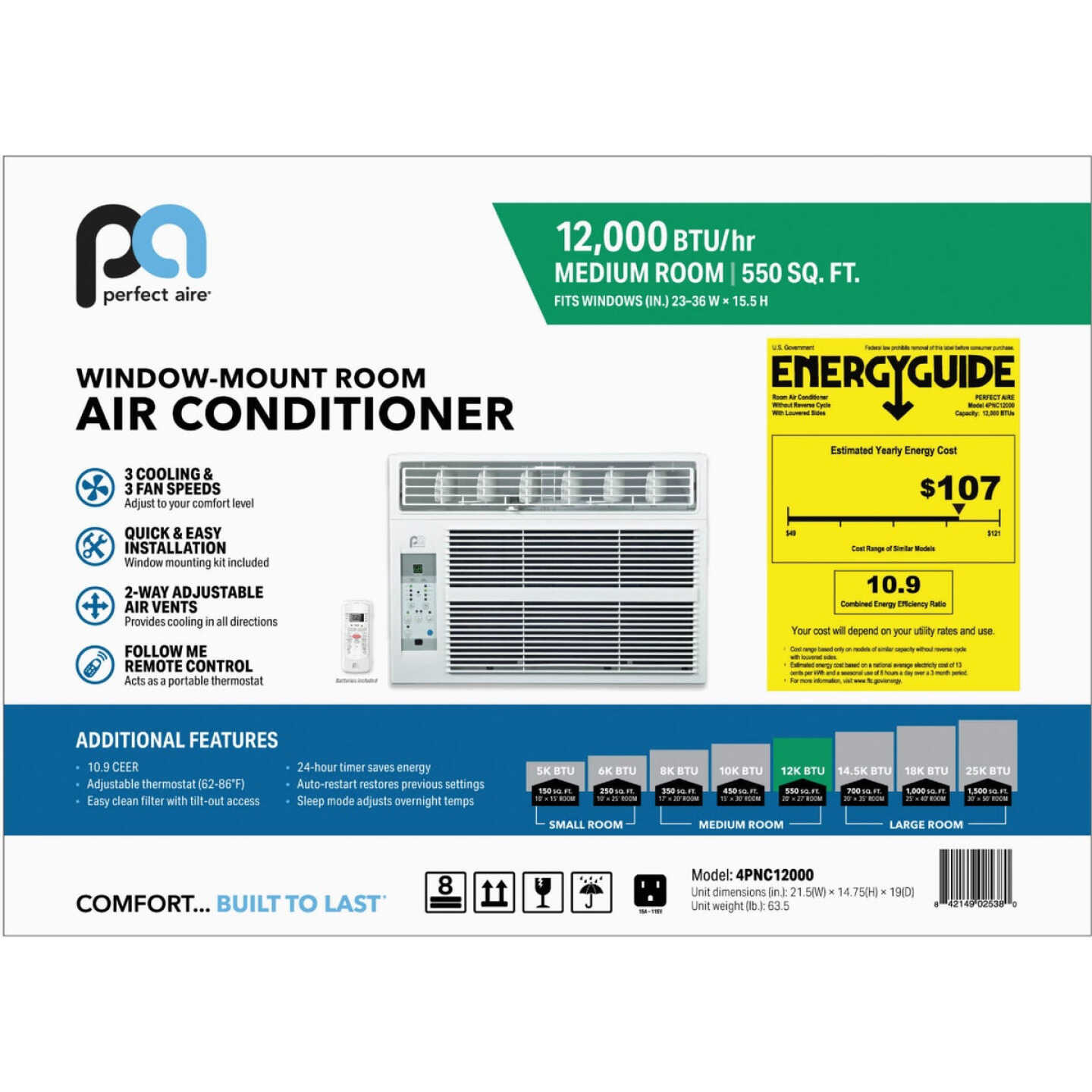 Perfect Aire 12,000 BTU 550 Sq. Ft. Window Air Conditioner with Remote Control Image 5