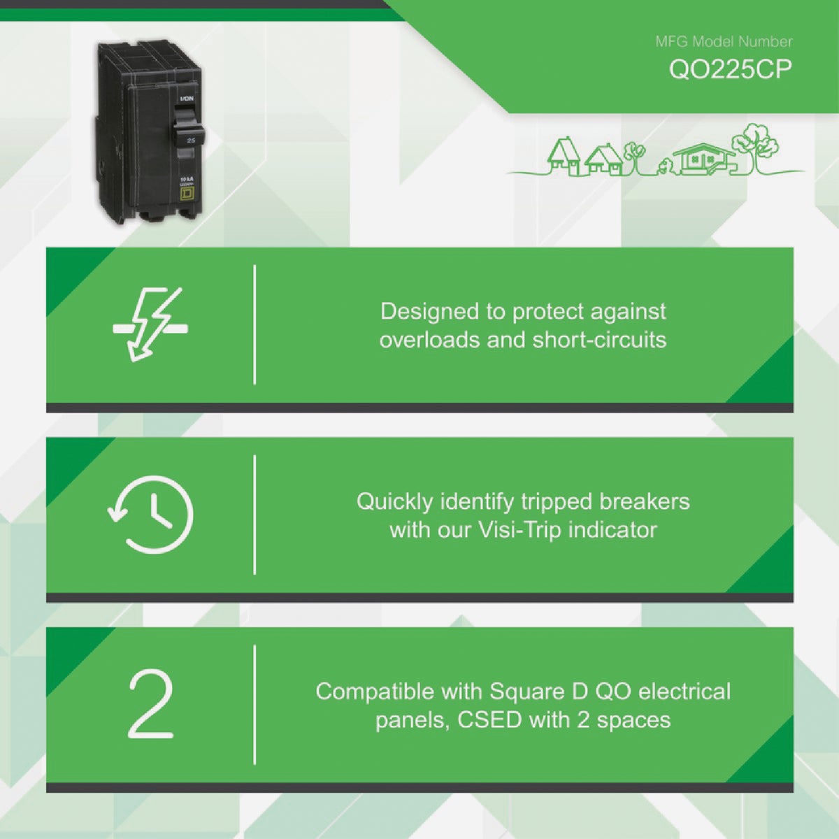 Square D QO 25A Double-Pole Standard Trip Circuit Breaker Image 3