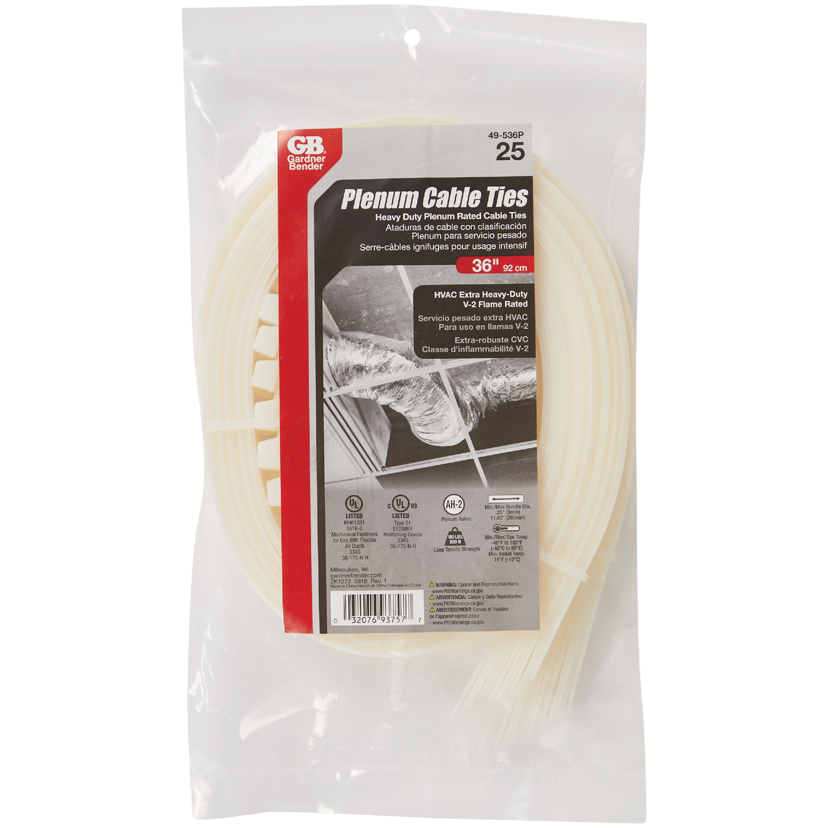 Gardner Bender 36 In. x 0.35 In. Natural Plenum Cable Tie (25-Pack) Image 2