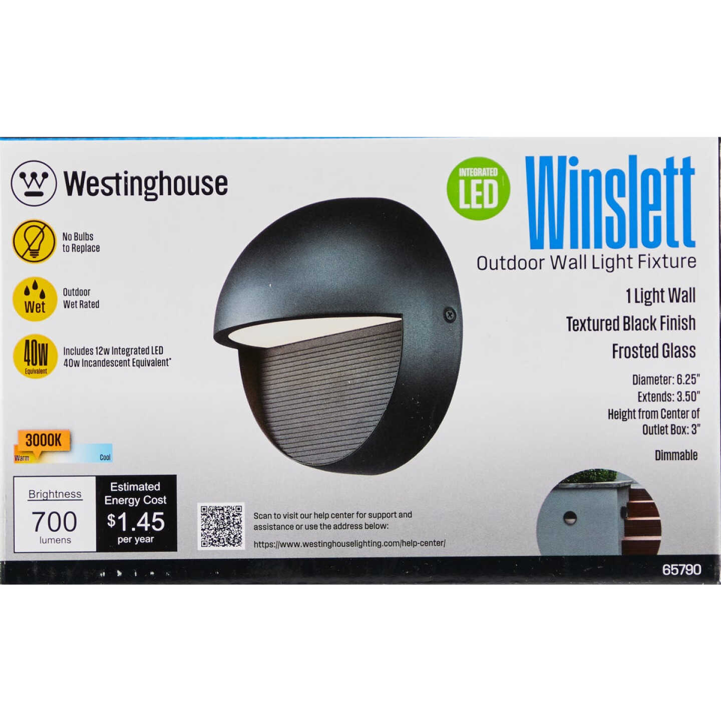 Westinghouse Winslett 1-Light LED Textures Black Dimmable Outdoor Wall Fixture Image 2
