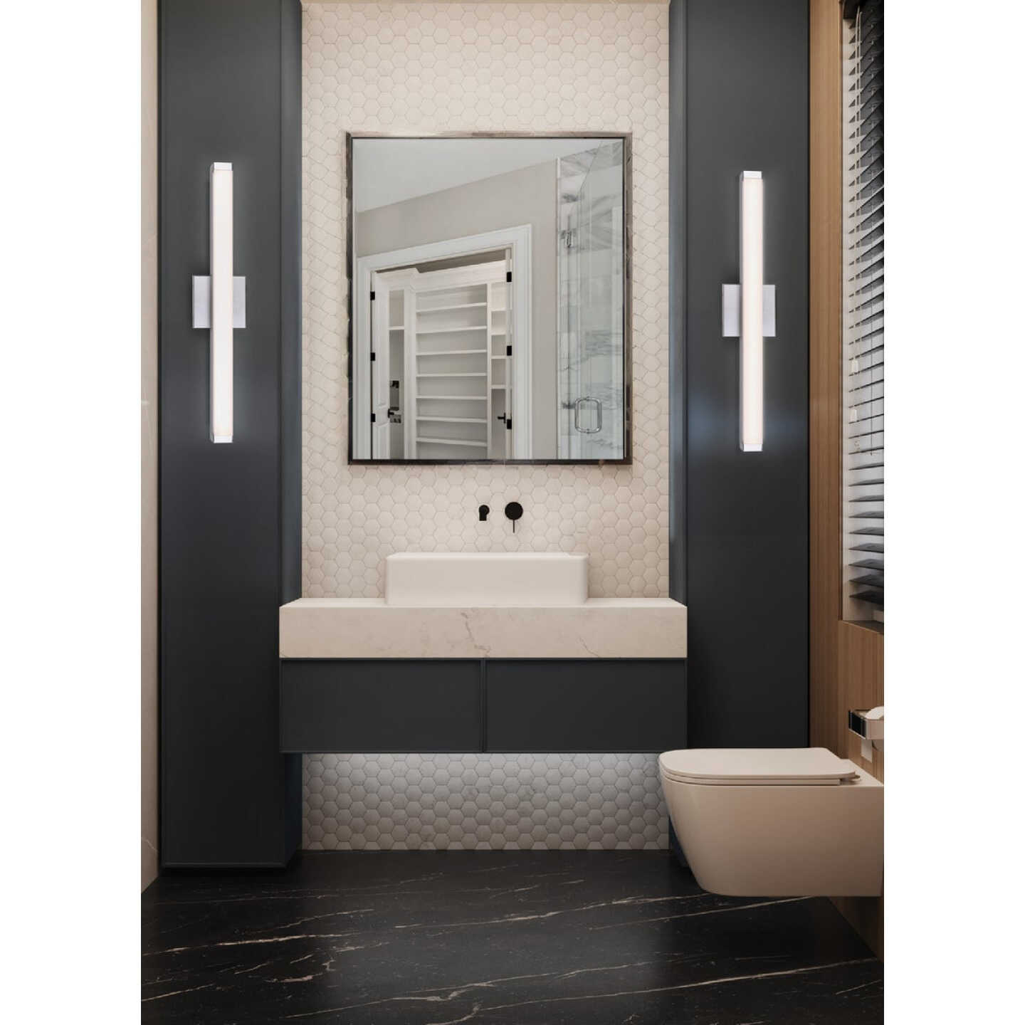 Canarm Jonah 24 In. Brushed Nickel LED Vanity Bath Light Fixture, Square Glossy Opal Glass Image 2