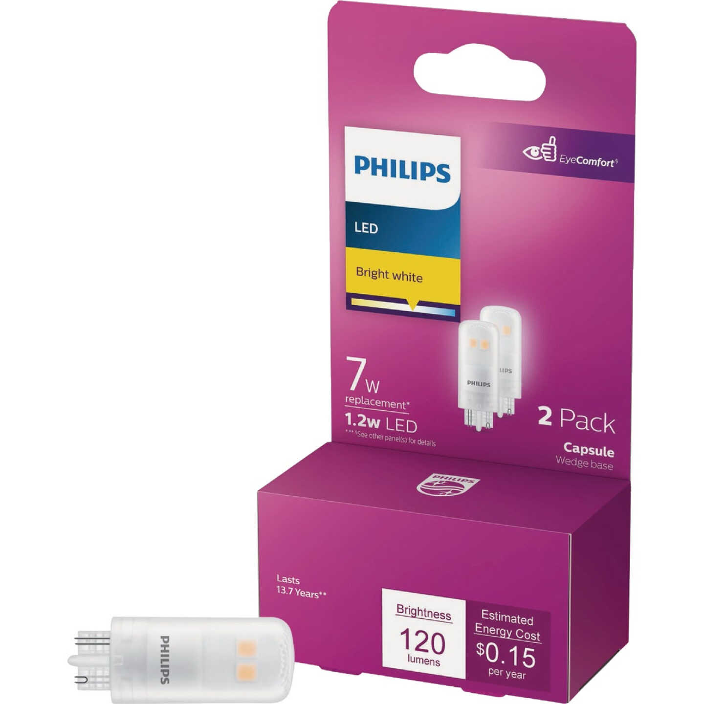 Philips 7W Equivalent T5 Wedge Base 12V LED Capsule Bulb (2-Pack) Image 5