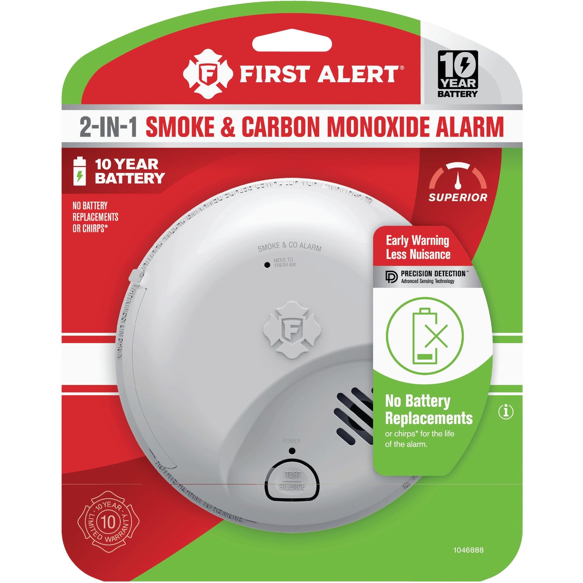 First Alert SMICO110 2-in-1 10-Year Battery Ionization Smoke & Carbon Monoxide Alarm