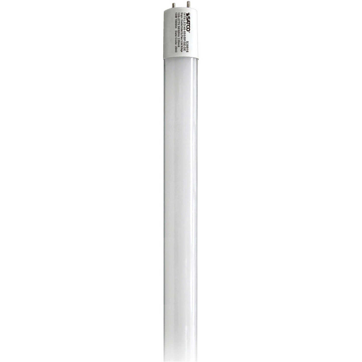 Satco 32W Equivalent 48 In. Natural Light T8 Medium Bi-Pin Ballast Bypass DLC Listed LED Tube Light Bulb Image 1