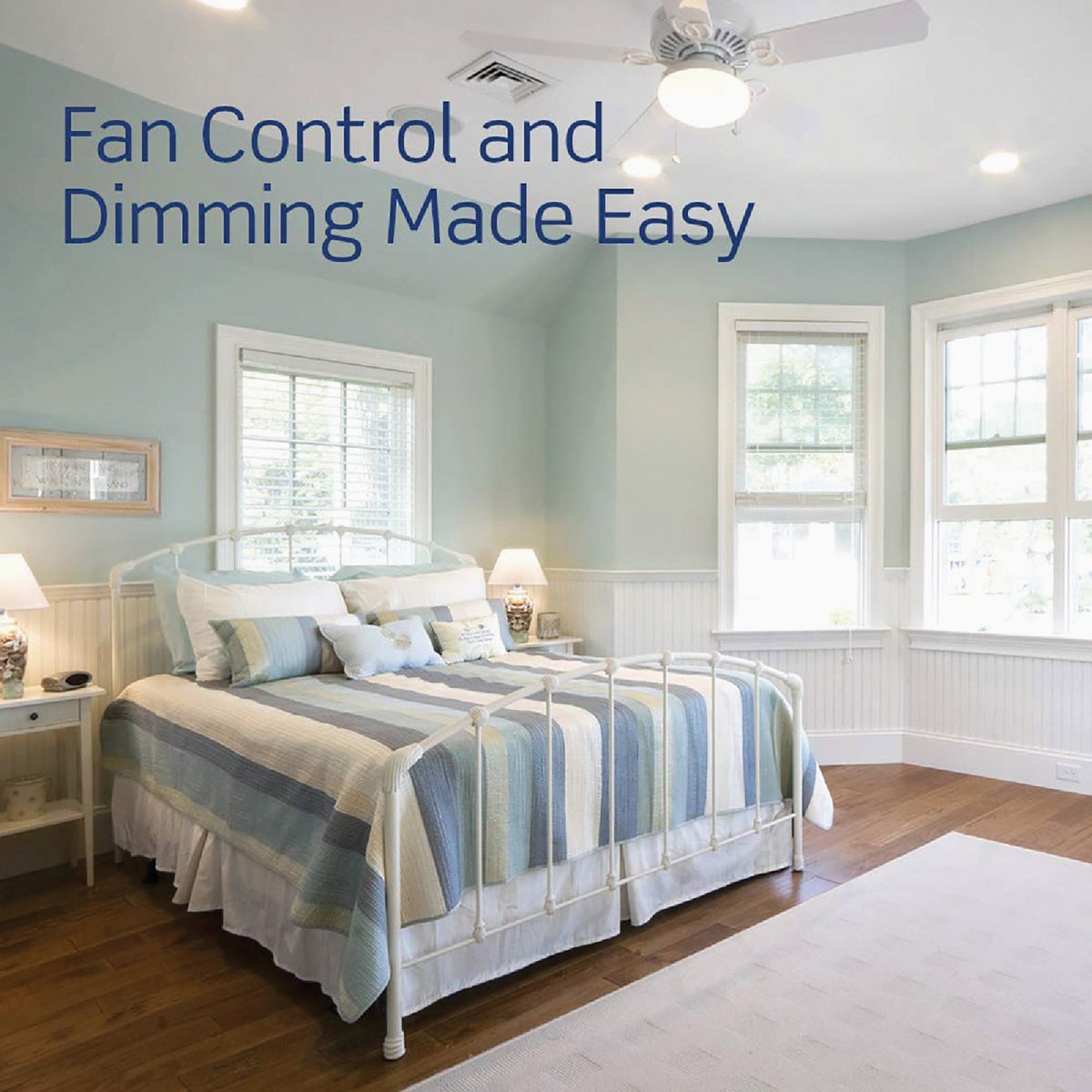 Leviton Decora SureSlide Fan & Incandescent/Halogen/LED Light White Slide Dimmer Switch Image 3