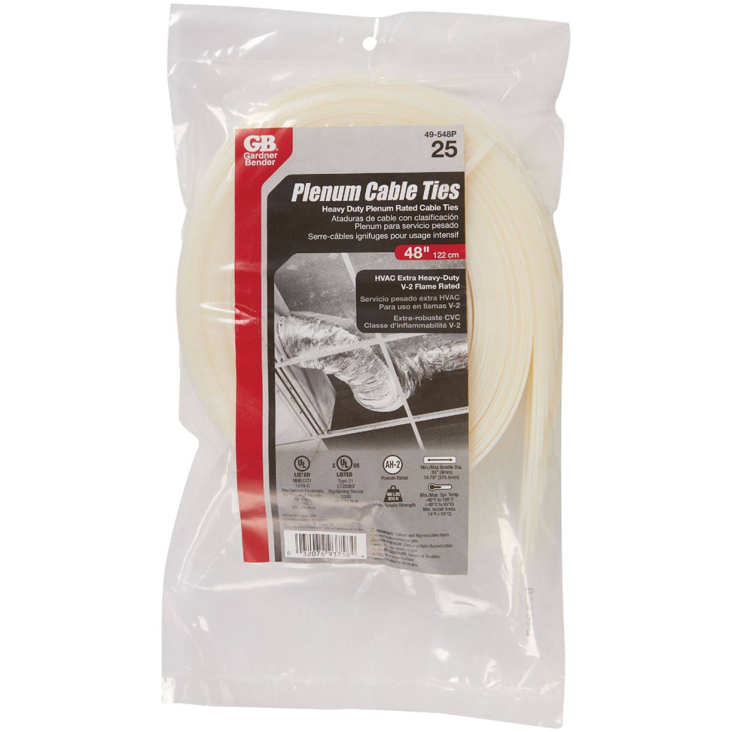 Gardner Bender 48 In. x 0.35 In. Natural Plenum Cable Tie (25-Pack) Image 2