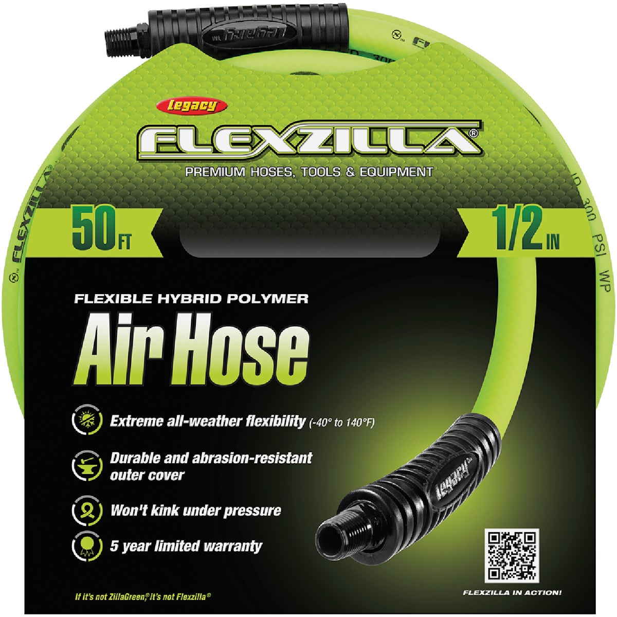 Flexzilla 1/2 In. x 50 Ft. Polymer-Blend Air Hose with 3/8 In. MNPT Fittings Image 6