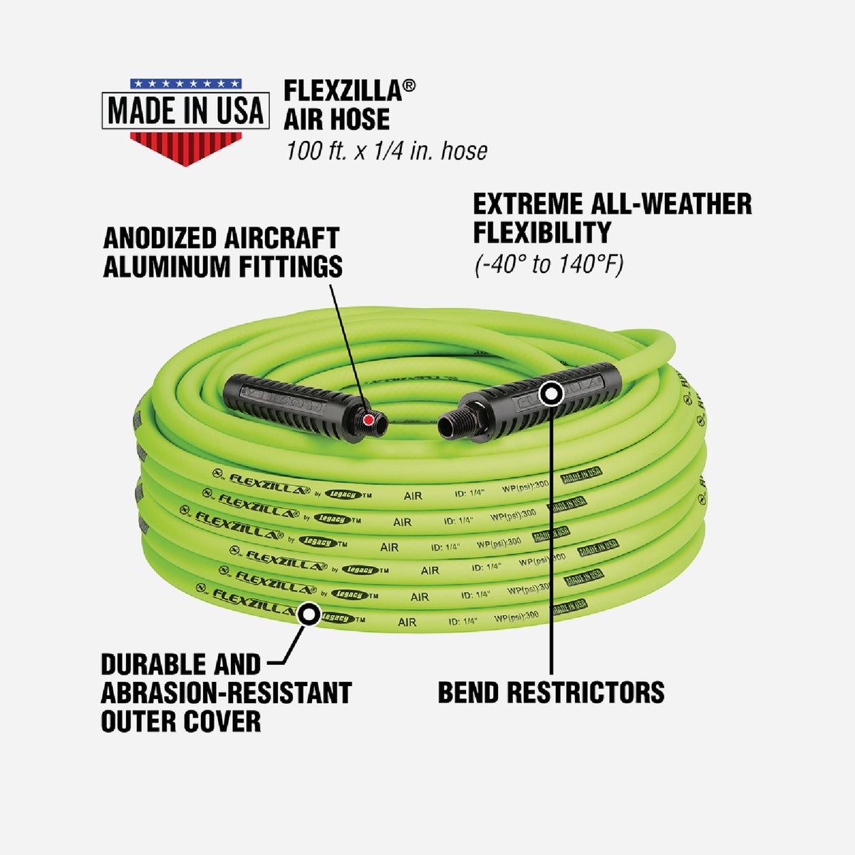Flexzilla 1/4 In. x 100 Ft. Polymer-Blend Air Hose with 1/4 In. MNPT Fittings Image 2