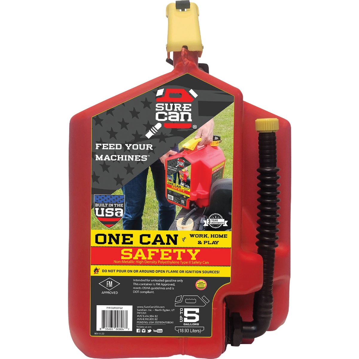 SureCan 5 Gal. Plastic Gasoline Safety Fuel Can, Red Image 3