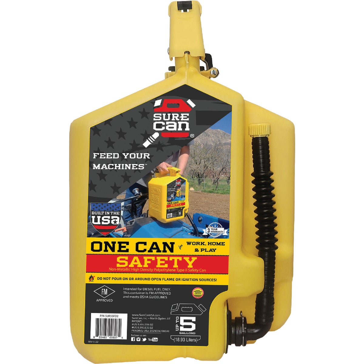 SureCan 5 Gal. Plastic Diesel Safety Fuel Can, Yellow Image 3