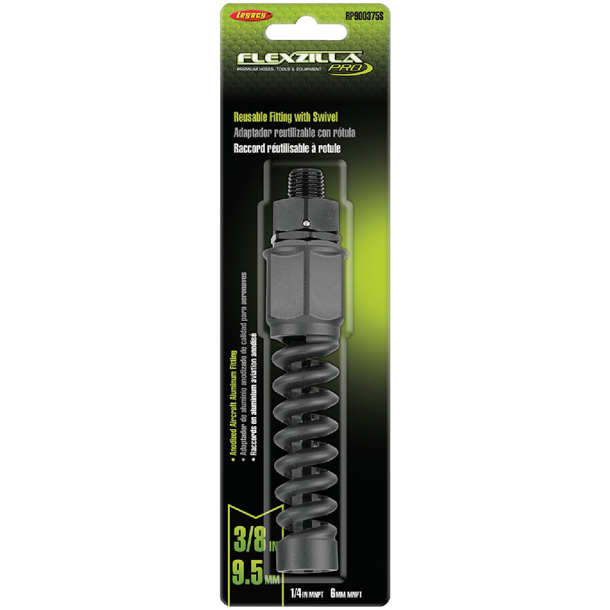 Flexzilla Pro 3/8 In. Barb 1/4 In. MNPT Reusable Air Hose End with Swivel Image 5