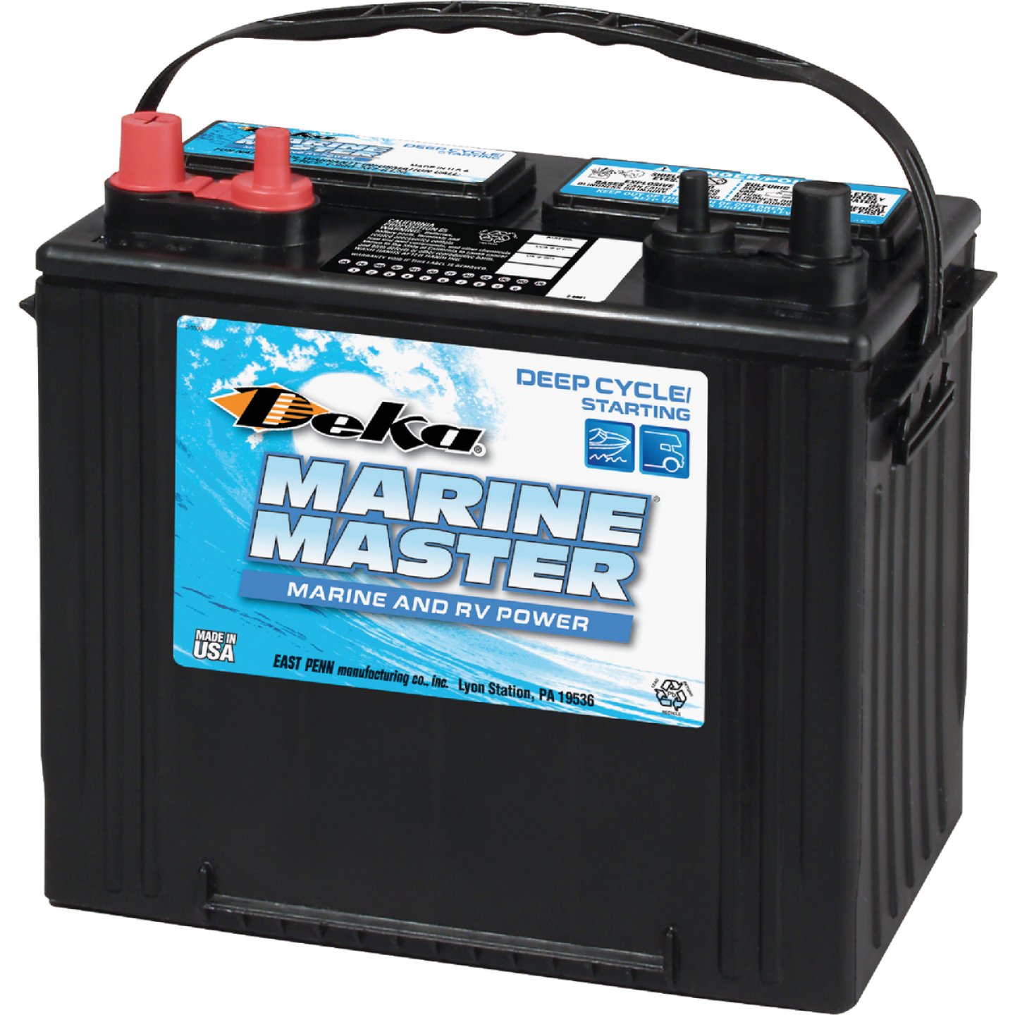 Deka Marine Master 12-Volt 550 CCA Deep Cycle/Starting Marine/RV Battery, Left Front Positive Terminal Image 1