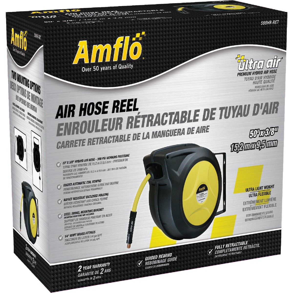 Amflo UltraAir Automatic Air Hose Reel with 3/8 In. x 50 Ft. Hybrid Hose Image 2