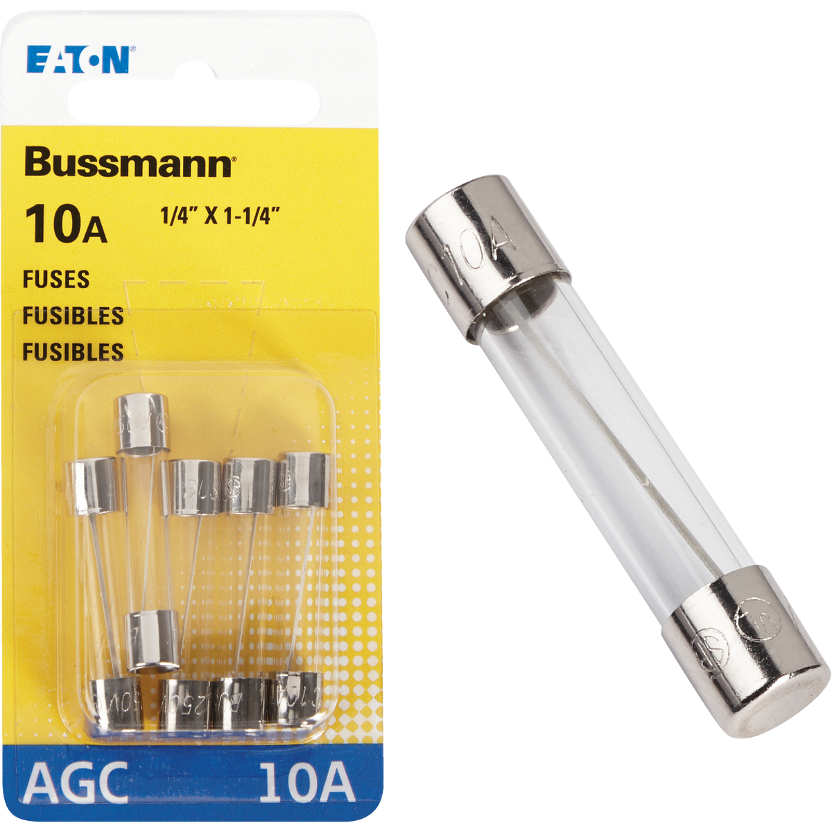 Bussmann 10A 250V AGC Glass Tube Automotive Fuse (5-Pack)