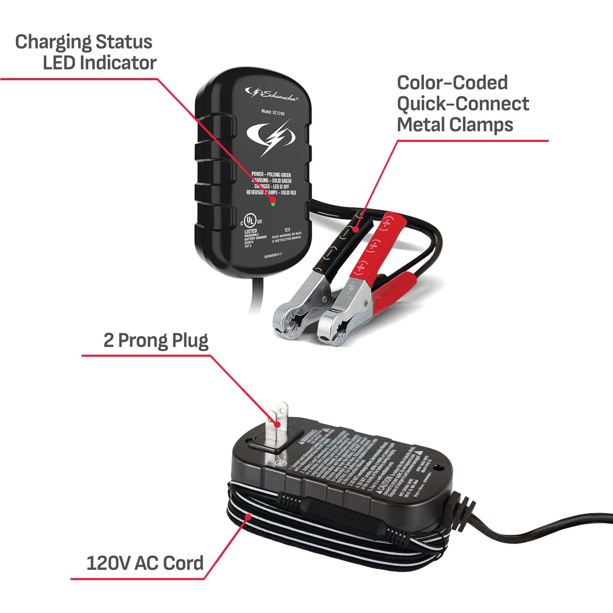  Schumacher Automatic 12V 0.75-Amp Auto Battery Charger Image 3