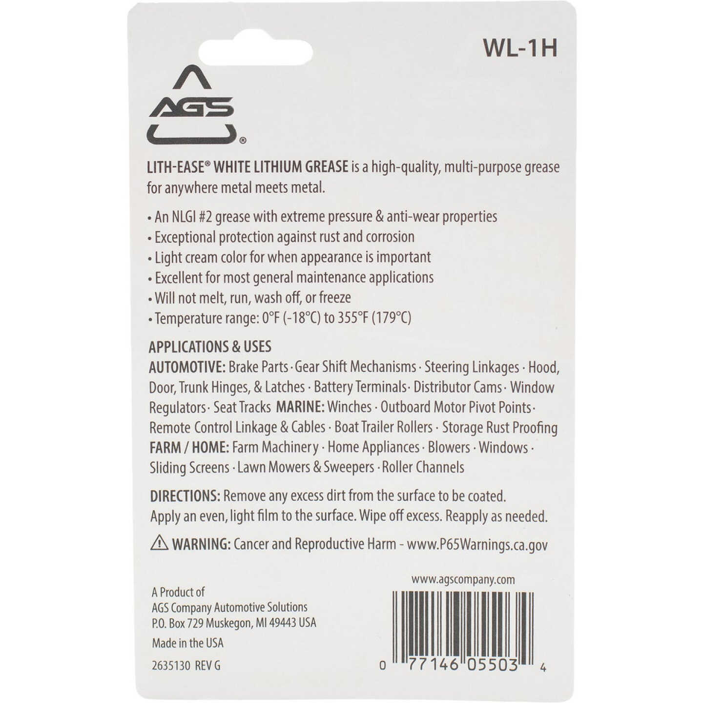 AGS Lith-Ease 1.25 Oz. Tube White Lithium Grease Image 2