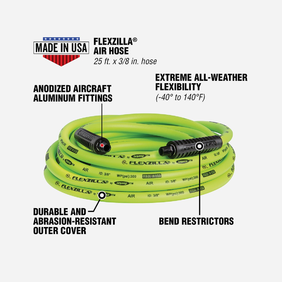 Flexzilla 3/8 In. x 25 Ft. Polymer-Blend Air Hose with 1/4 In. MNPT Fittings Image 2