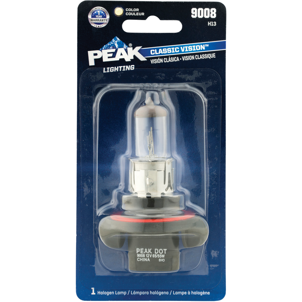 PEAK Classic Vision 9008 H13 12.8V Halogen Automotive Bulb Image 1