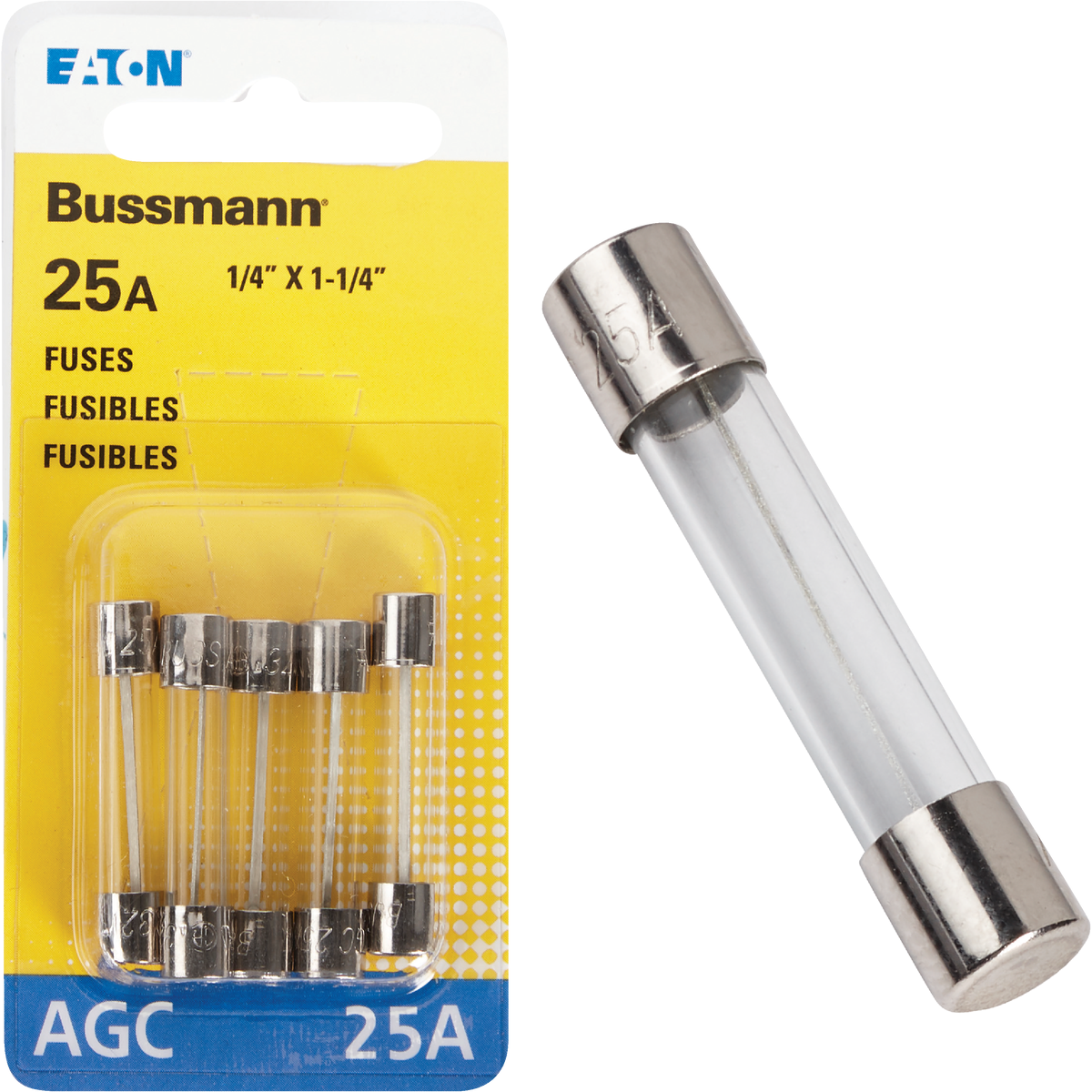 Bussmann 25A 32V AGC Glass Tube Automotive Fuse (5-Pack) Image 1