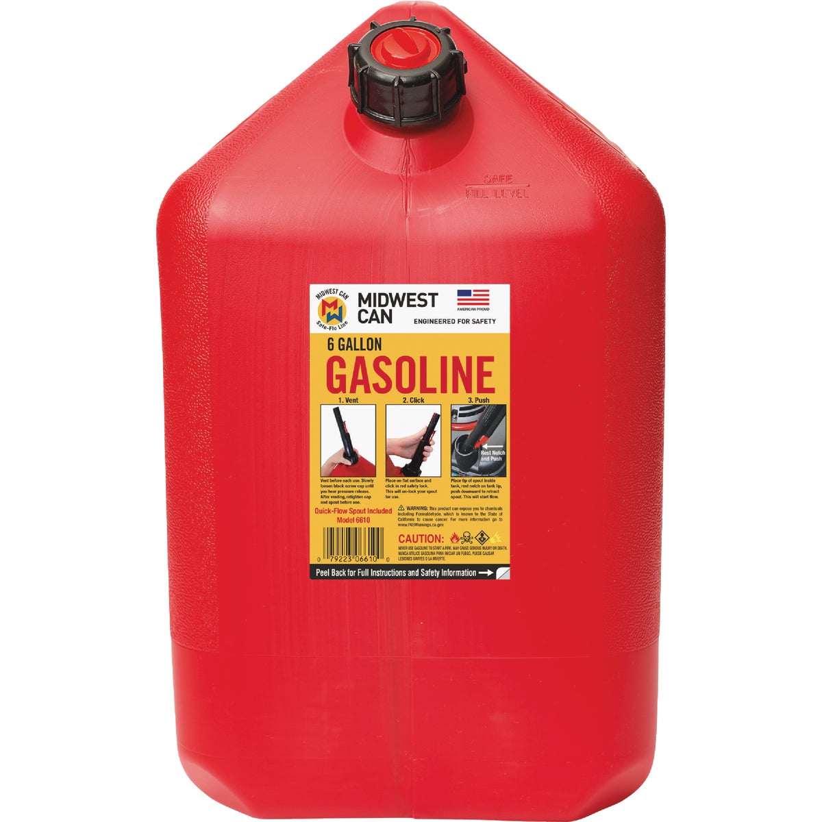  Midwest Can 6 Gal. Plastic Auto Shut Off Gasoline Fuel Can, Red Image 3