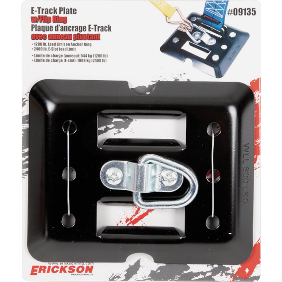 Erickson E-Track Plate Black with Center Flip Ring Image 2