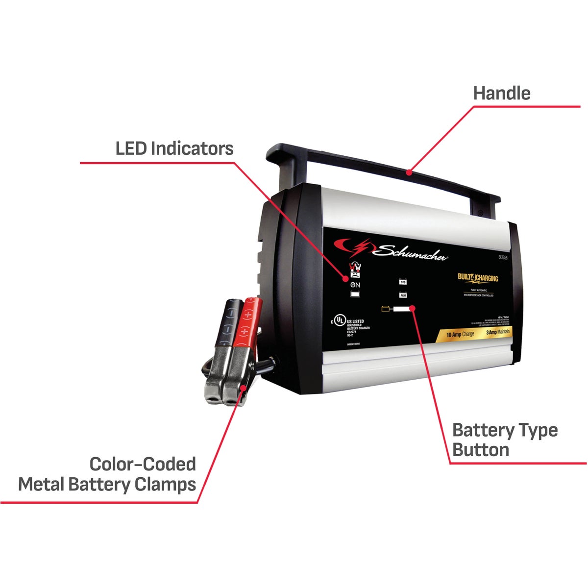  Schumacher Automatic 6V and 12V 10A Automotive and Marine Battery Charger Image 2