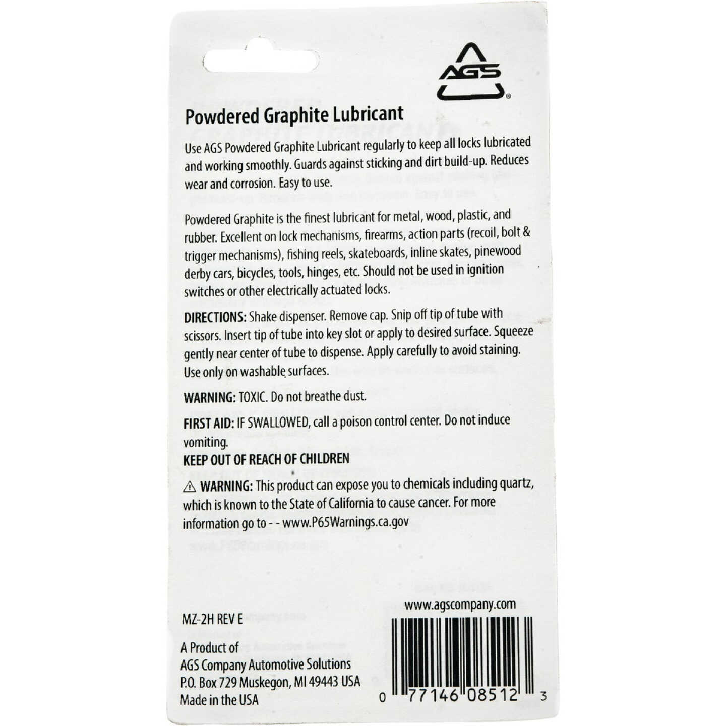 AGS 0.21 Oz. Tube Powdered Graphite Dry Lubricant Image 4