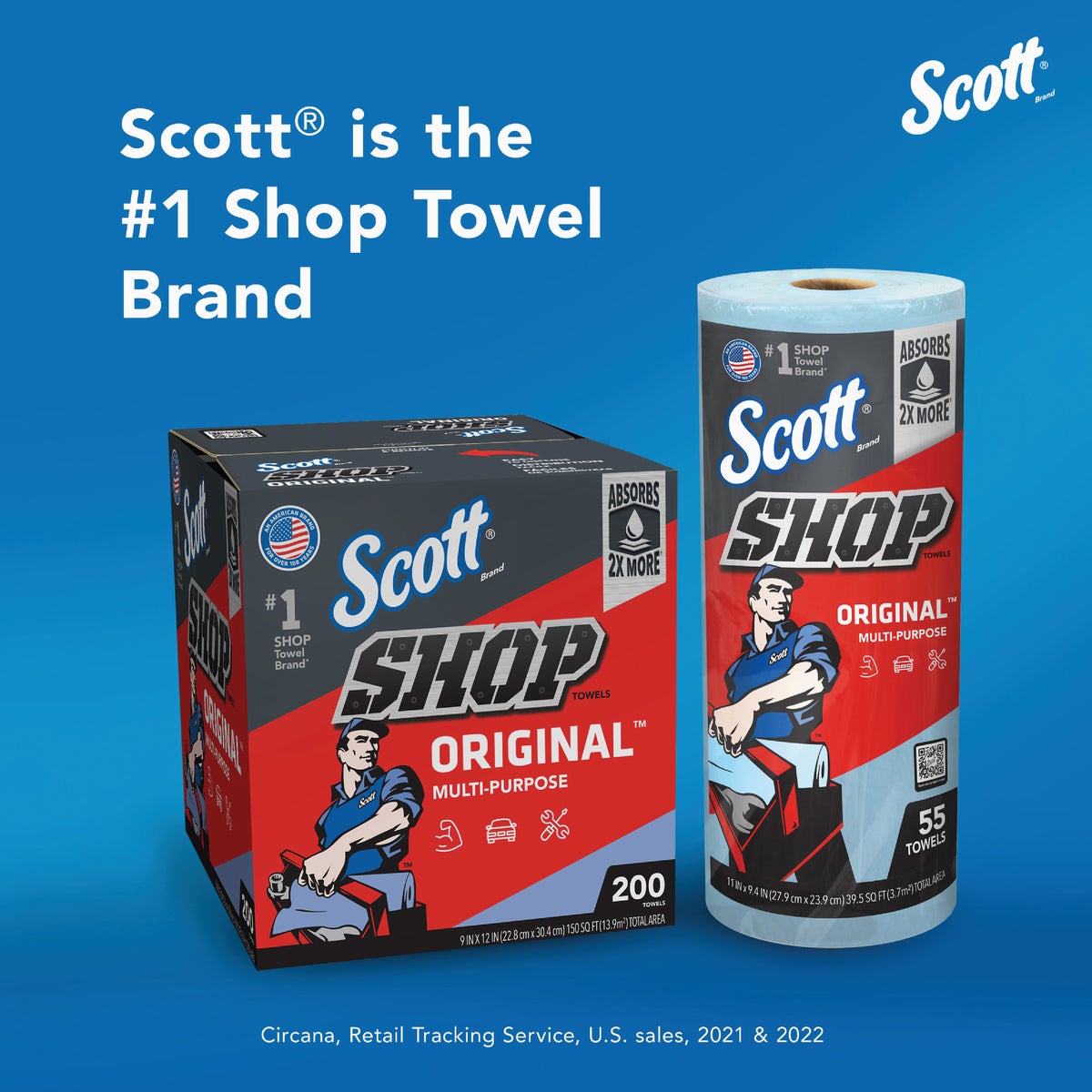 Scott 11 In. W x 9.4 In. L Disposable Original Shop Towel, (2-Roll/110-Sheets) Image 2