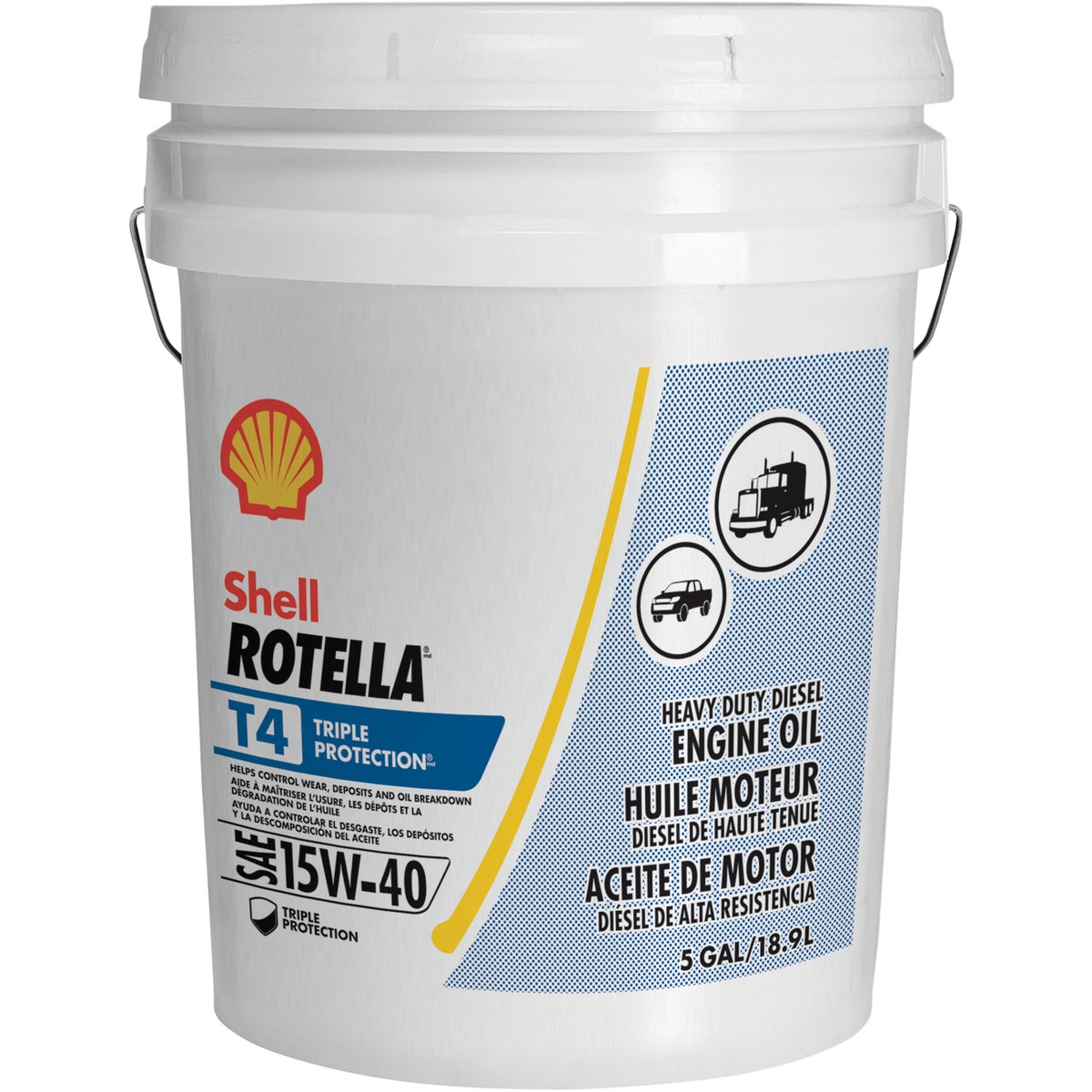Shell Rotella T4 Triple Protection 15W-40 Diesel Engine Oil, 5 Gal.