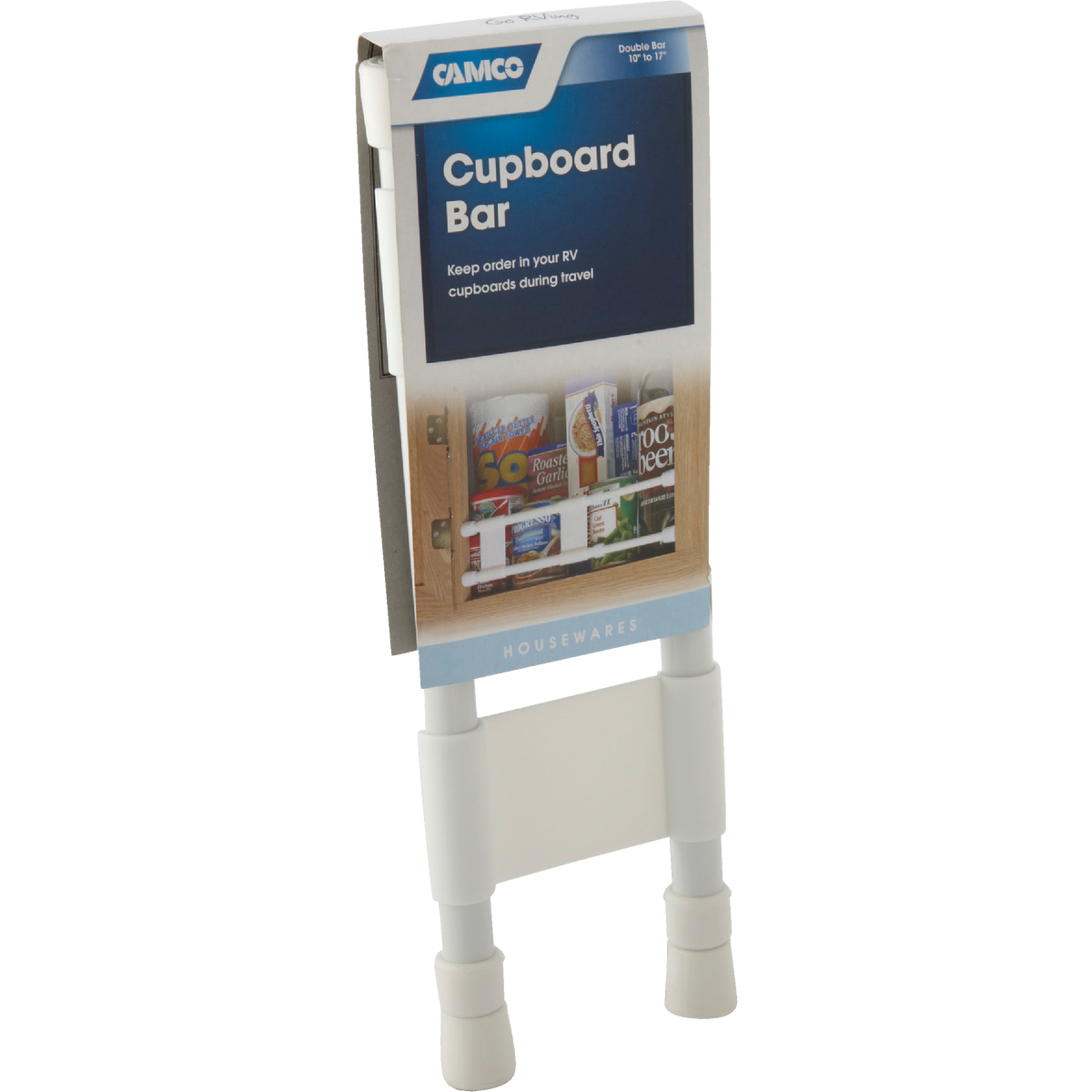 Camco Extends 10 In. to 17 In. White Cupboard RV Storage Bar Image 2