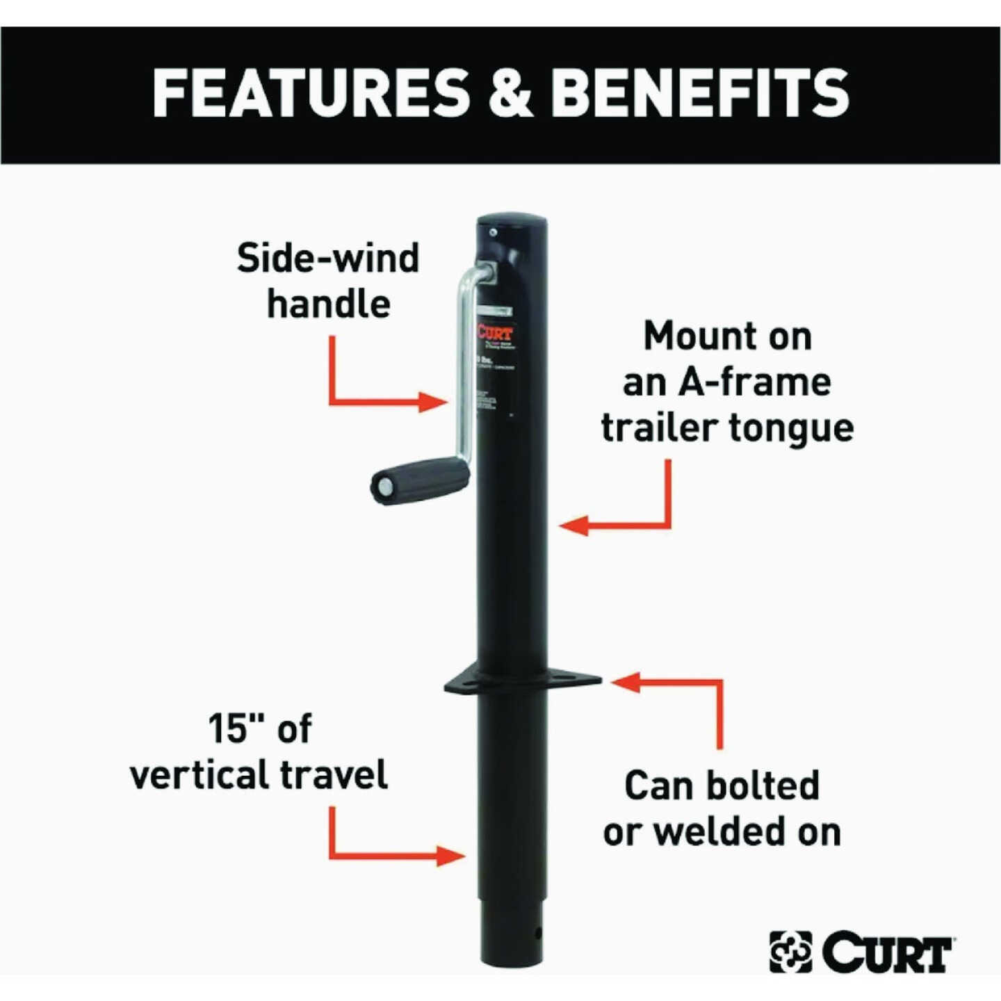 Curt 2000 Lb. A-Frame Jack With Side Handle, 14-1/2 In. Travel Image 2