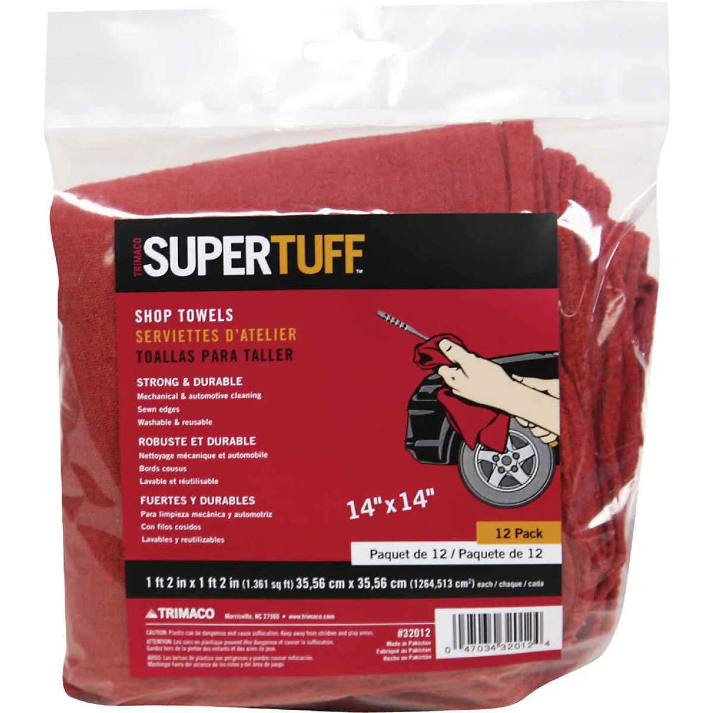 Trimaco SuperTuff 14 In. x 14 In. Red Shop Towels (12-Pack) Image 1